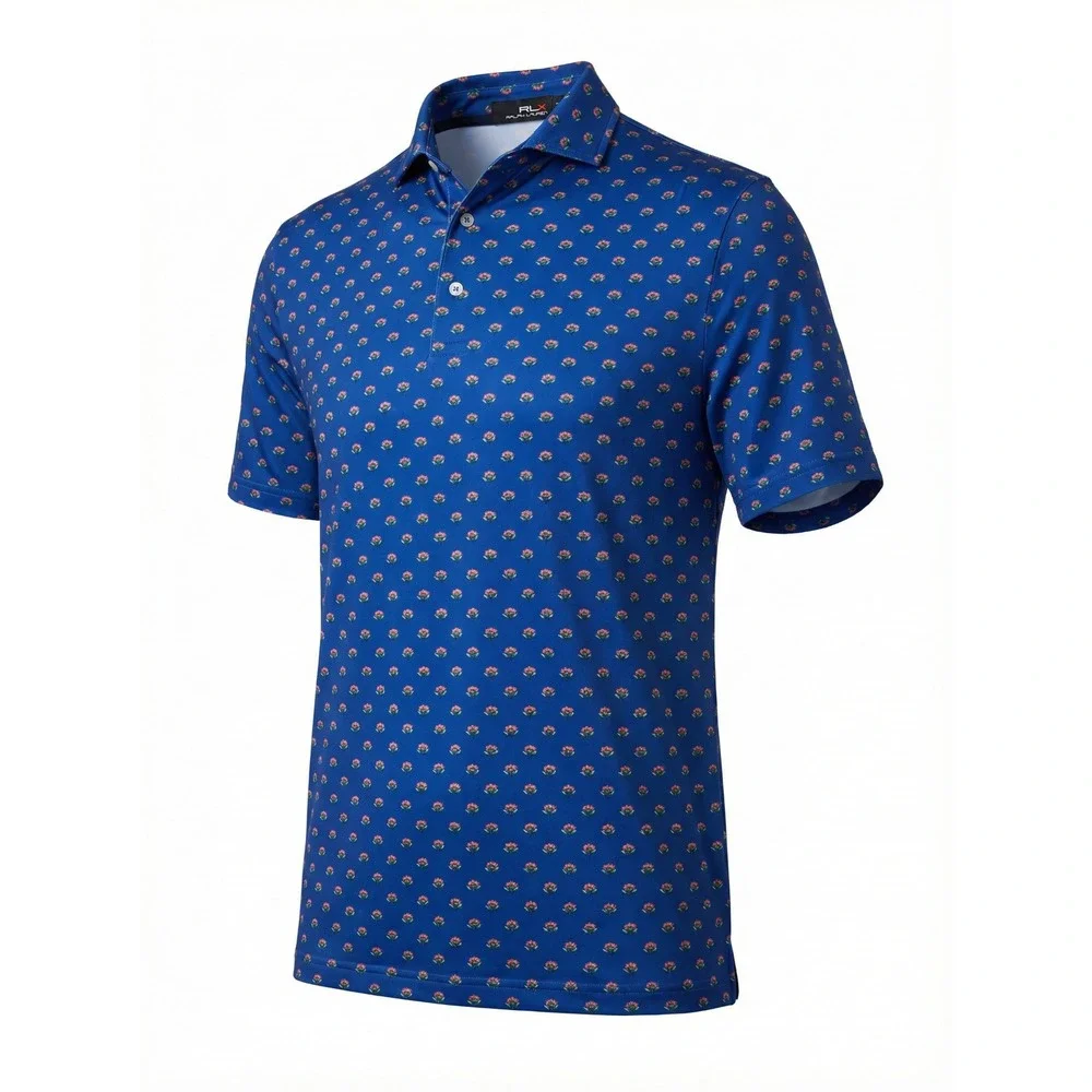 RLX Ralph Lauren Performance Polo Shirt M Blue Floral Micro Print NWT Wicking